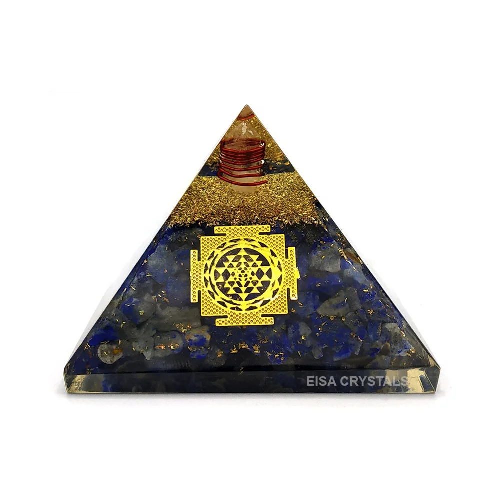 Lapis Lazuli Orgone Pyramid Sri Yantra Generator Reiki Emf Protection Orgone Generator | Crystal Pyramid Chakra Fengshui