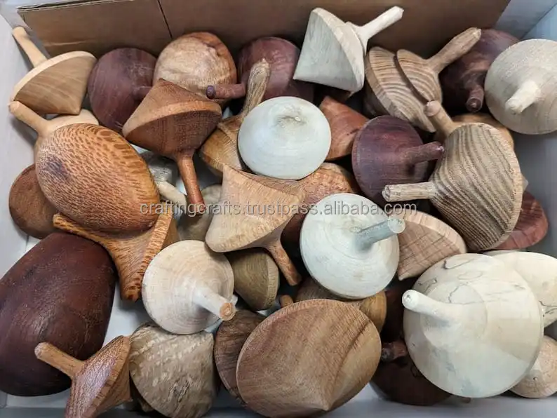 Collection of Handcrafted Wooden Spinning Tops Traditional Wooden Toys for Fun and Games Wooden Spinning Tops