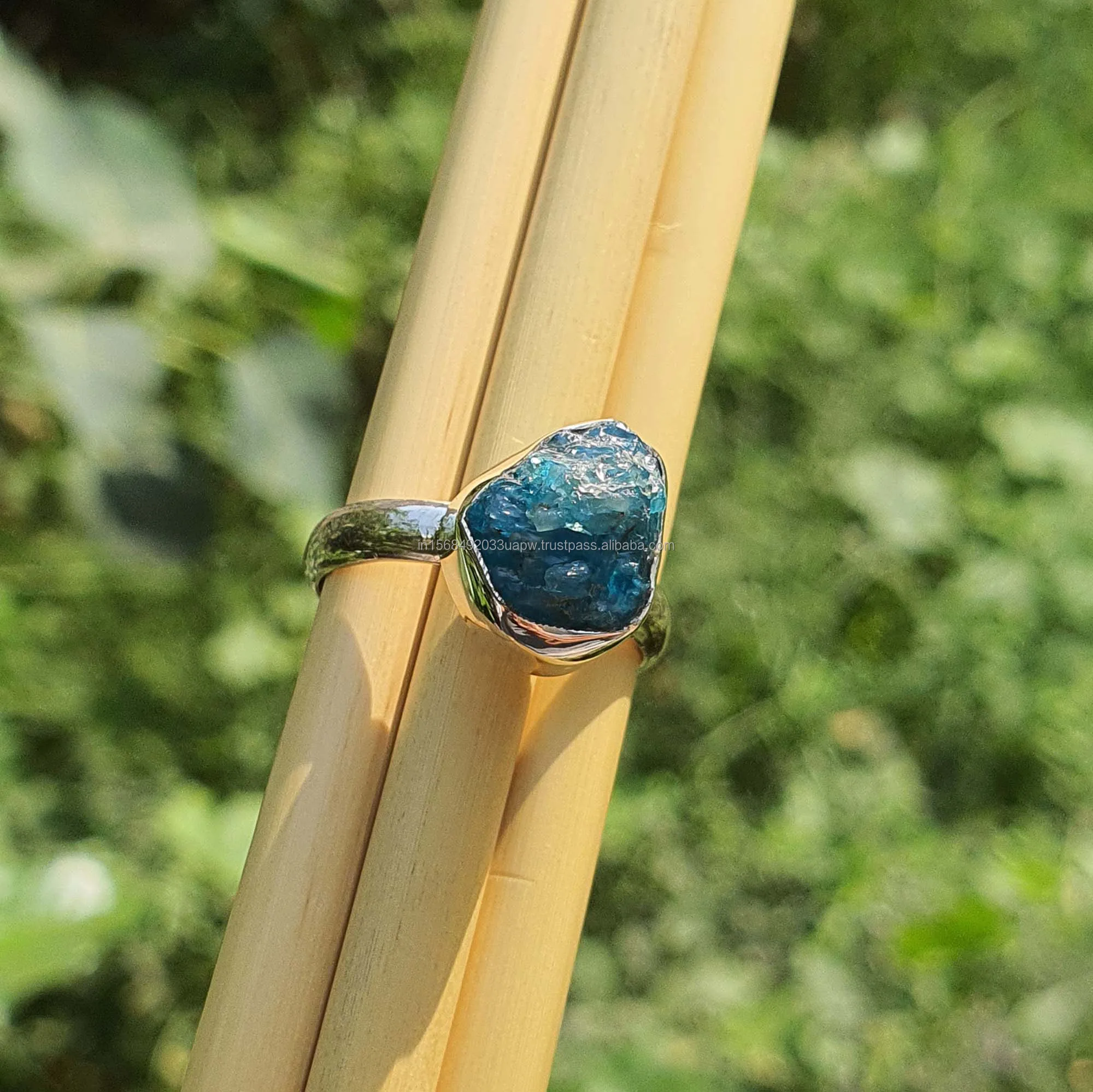 Raw Apatite Ring 925 Sterling Silver Rough Gemstone Raw Crystal Ring Neon Blue Apatite Jewelry Handmade Birthday Gift for Her