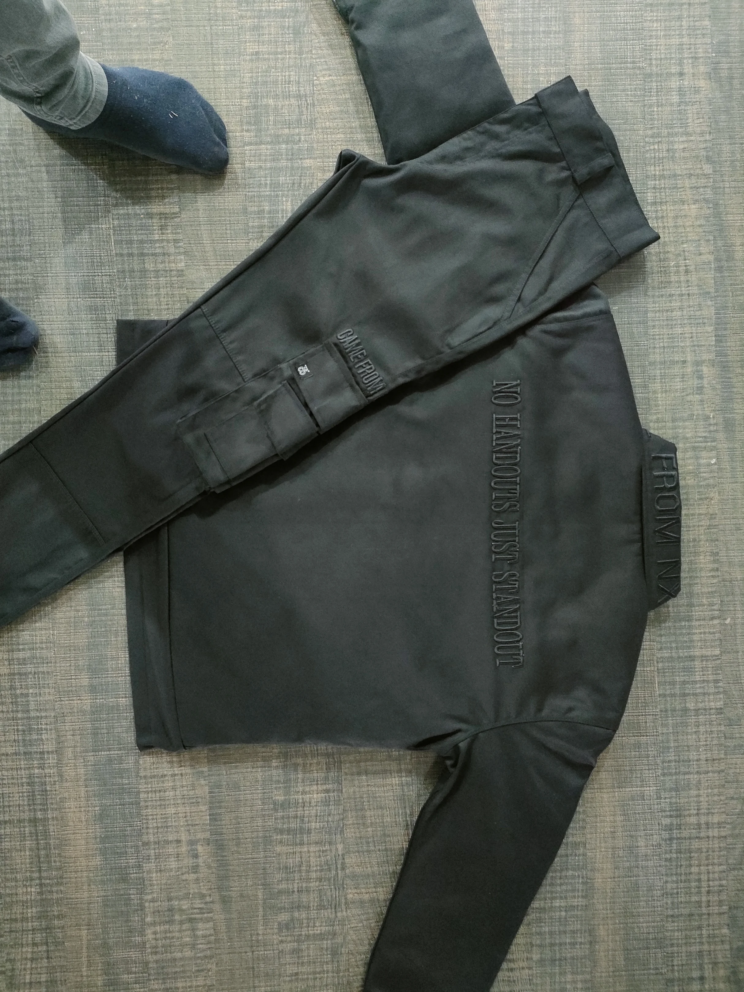 Wholesale new Arrival black 3D Embroidered Cotton Made Custom Workwear Working Uniform Dickie Suits 2 Piece jacket pant Mens set