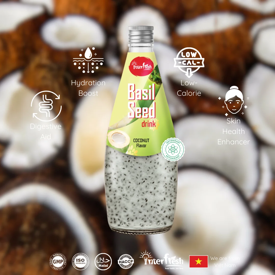 Interfresh Vietnam 290ml Glass Bottle Basil Seed Drink Cocktails Fruit Flavored Beverages Customizable Private Label Free Sample