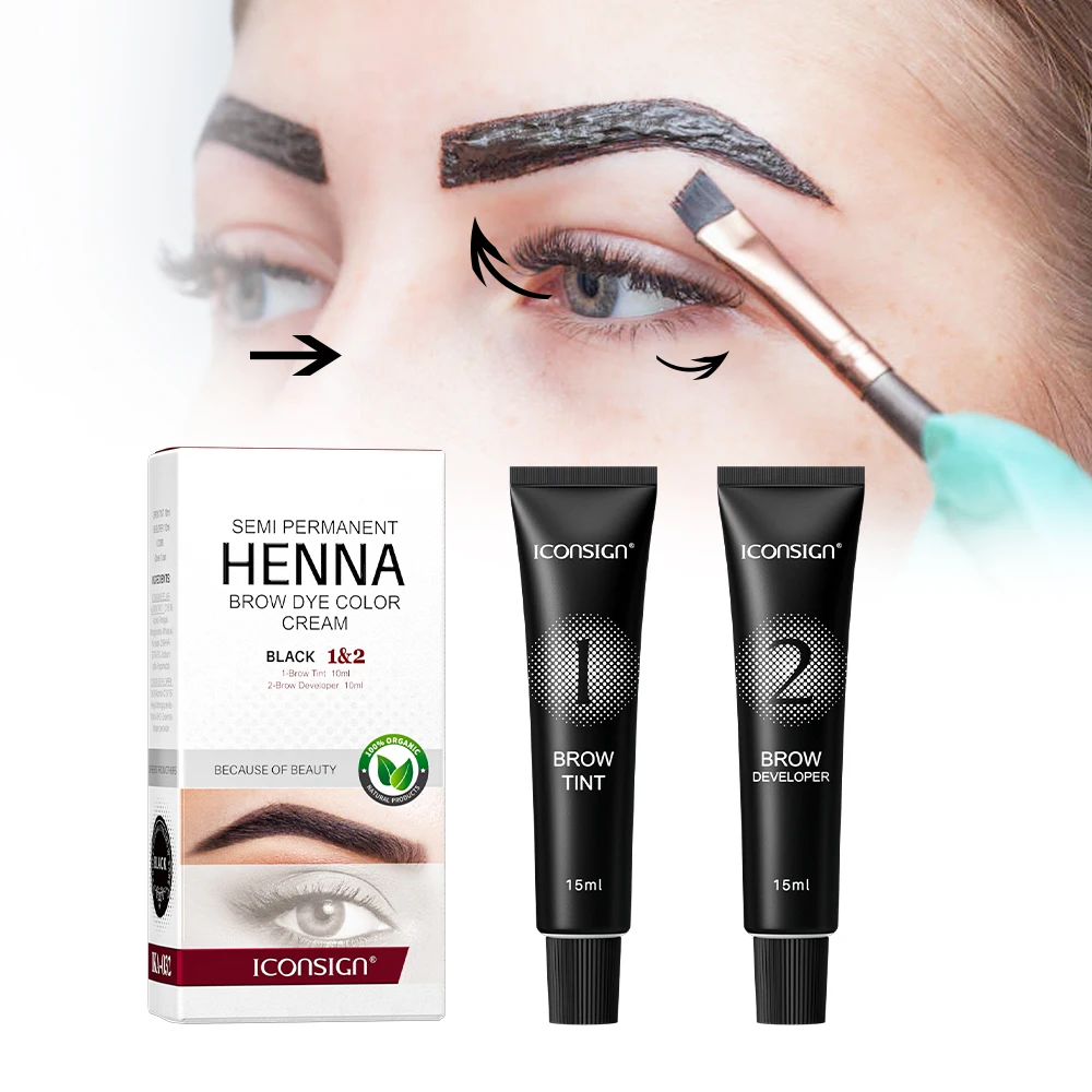 OEM logo customized ICONSIGN Henna brow tint kit  two colors eyebrow tinting in box for beauty salon