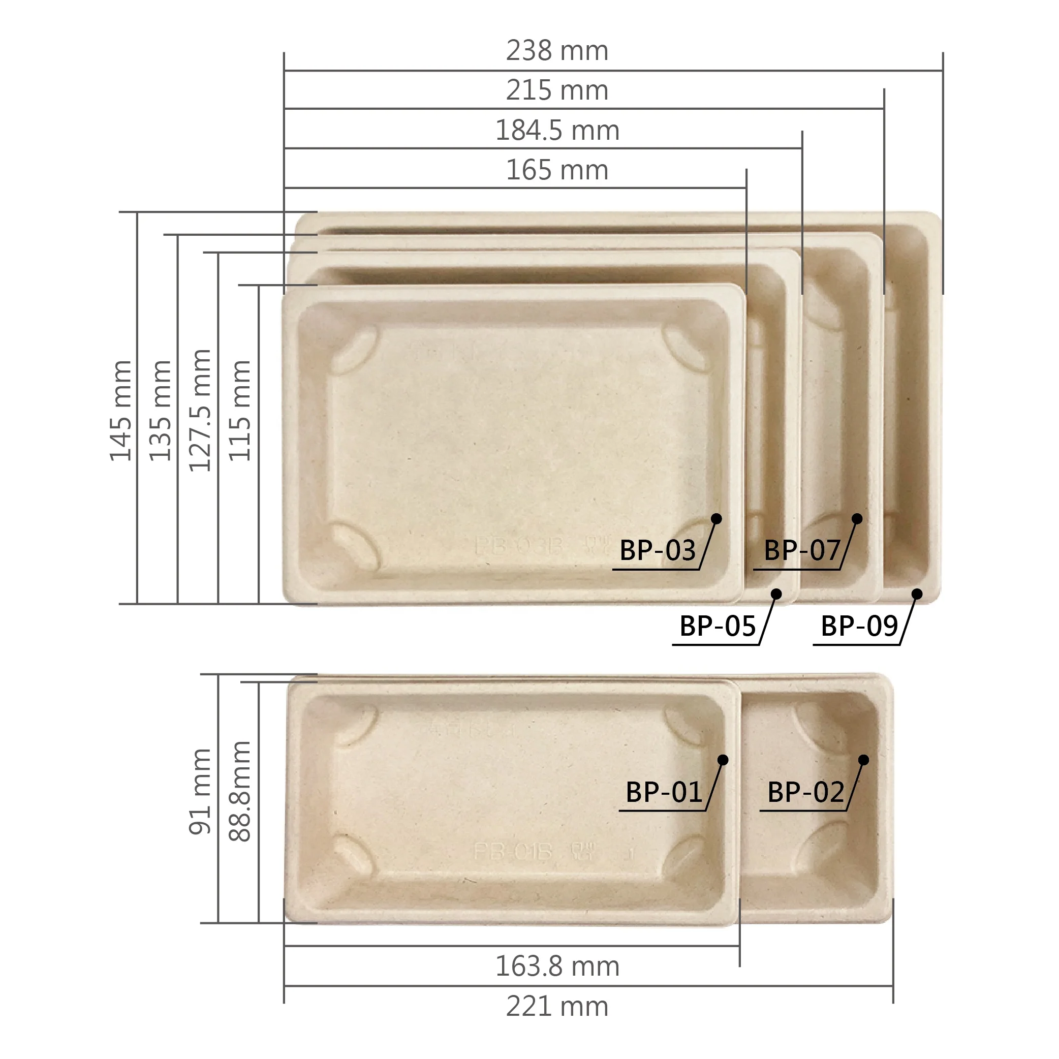 Rectangular disposable takeout tray sushi box biodegradable food container