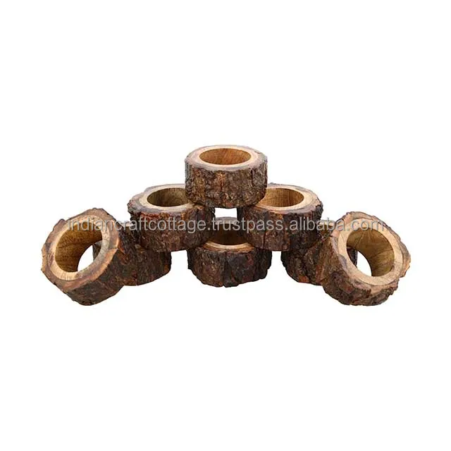 Wooden shell bark napkin ring for table decoration mango wood from india by INDIAN CRAFT COTTAGE