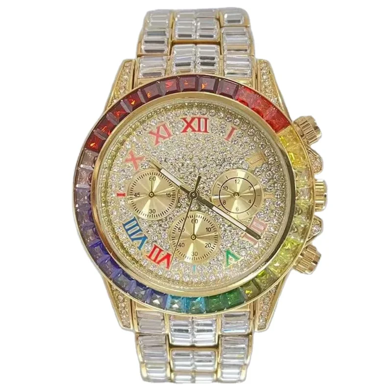 High Demand Luxury Watches Antique Iced Red Number VVS Clarity Moissanite Rose Gold Diamond Quartz Movement Best Price PC Case