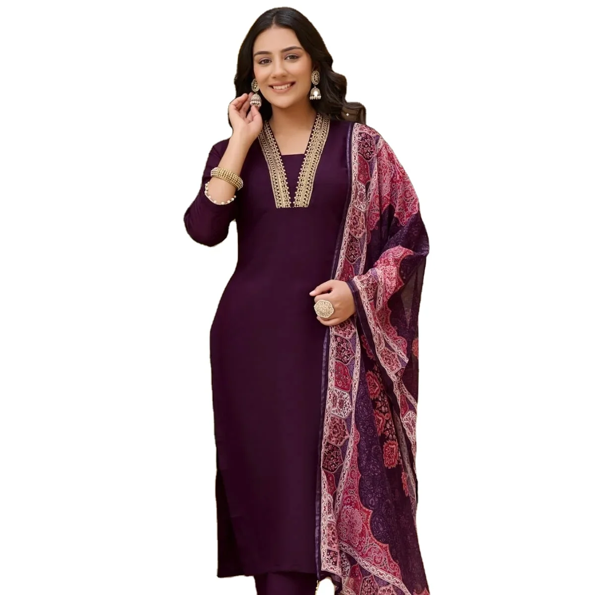 New Cataloger Pure Viscose Roman Silk and Heavy Embroidery with Digital Ta-bi Silk Print Kurtis set