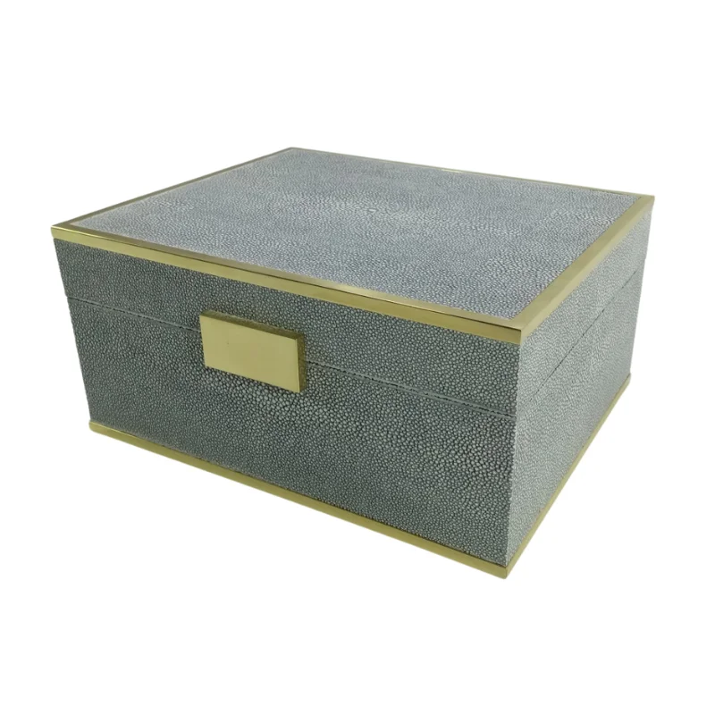 High Quality Wholesale Brass Border Lock 0.24x0.19x0.1 MDF Shagreen Velvet Vietnam Origin Faux Shagreen  Luxury Jewellery Box