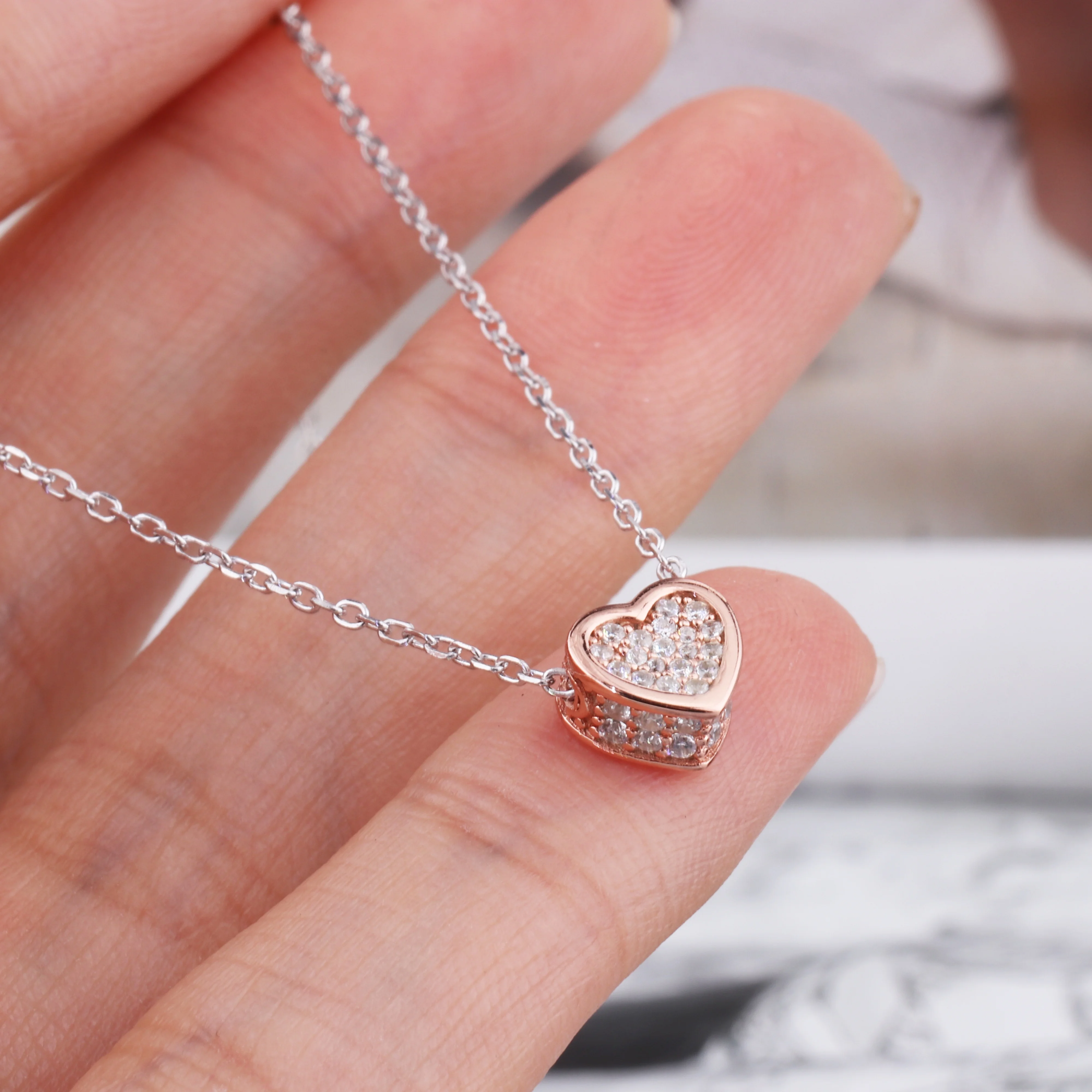 Silver jewelry set 925 sterling silver heart pendant necklace cubic zirconia silver heart gold plated 925 jewelry necklace heart