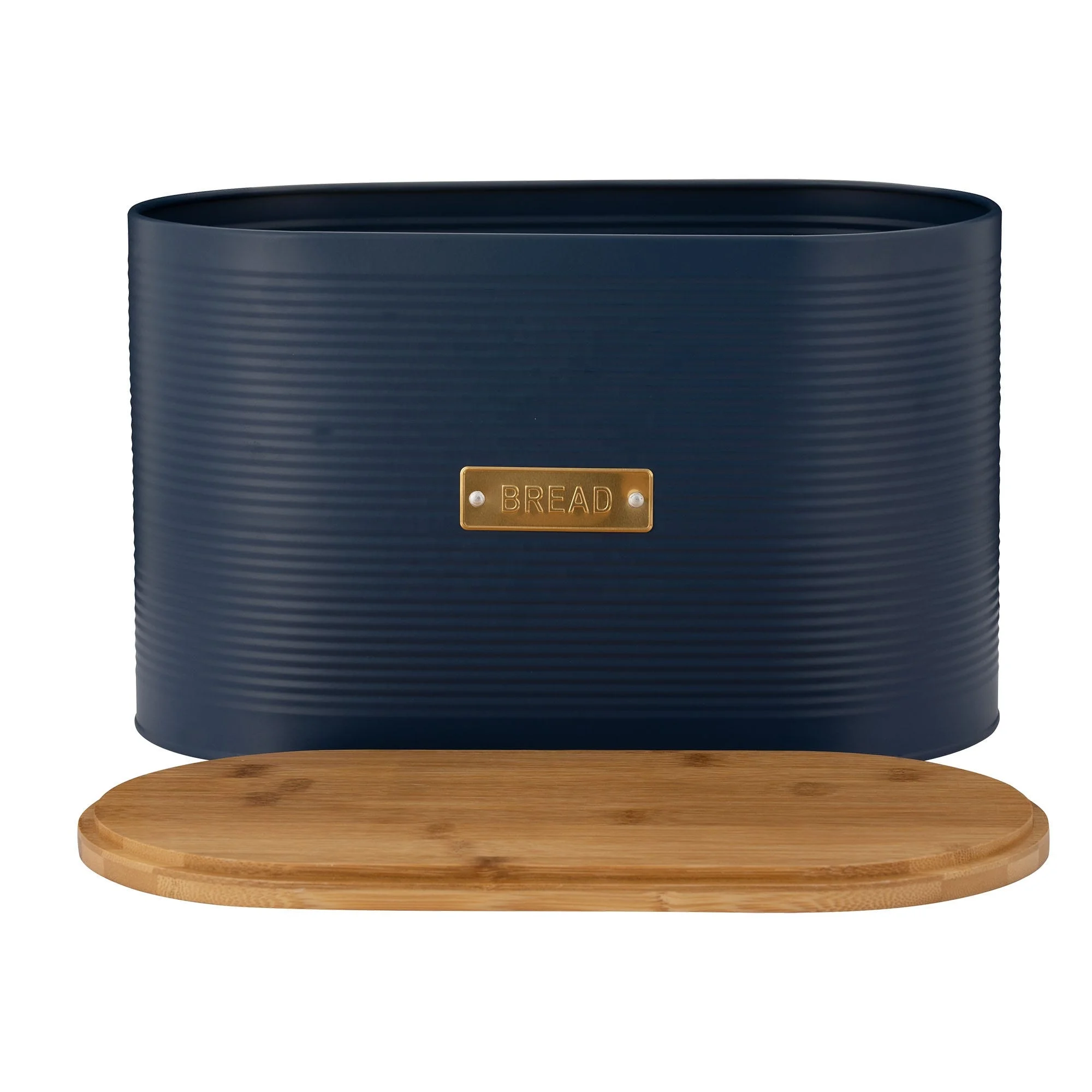 New launch Otto Navy Bread Bin Storage metal storage box with wood lid kitchen utility article