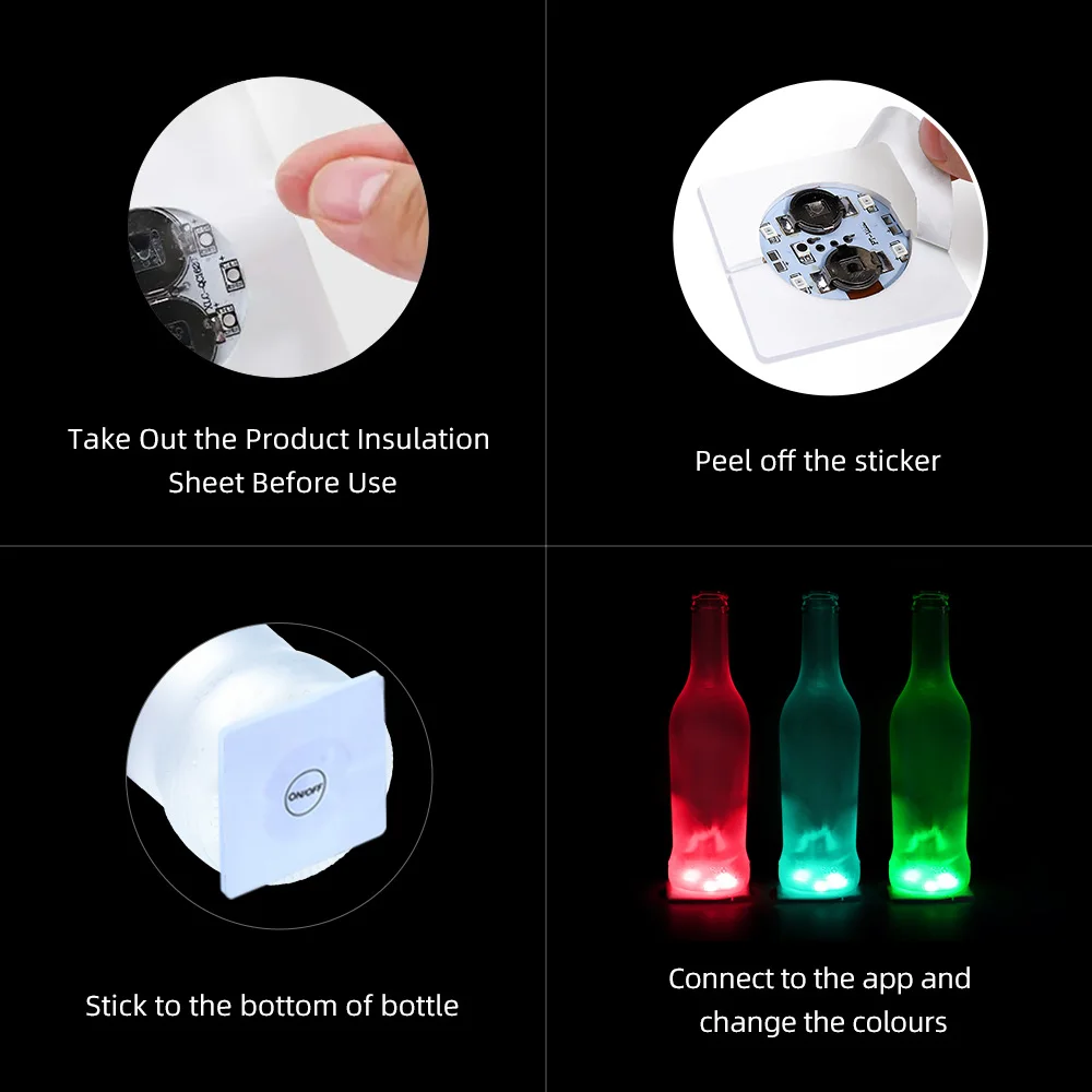 LED Coasters Home Drink Light Liquor Presenter Decor Party Supplies Small Self-adhesive Bottle Sticker LED Bottle Lights