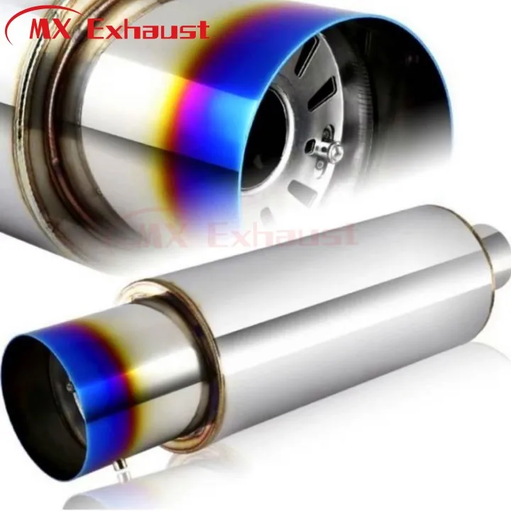Custom Universal Stainless Steel Straight Exhaust Muffler tip big drum exhaust muffler Hks