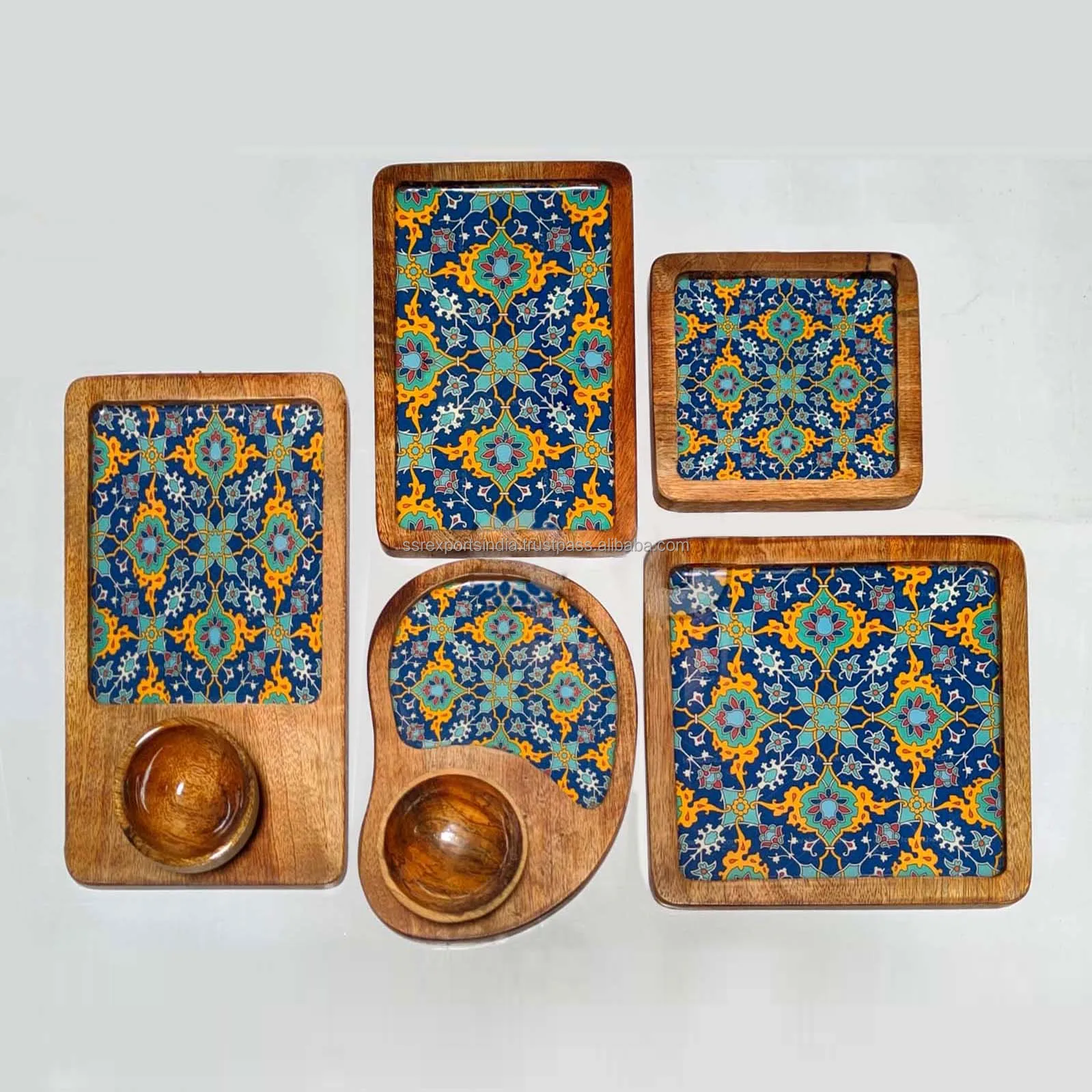 Hot Selling Customized Wood printed Serving Tray Wholesale Custom Color Decorative Multi Shape Wooden Tea Coffee Tray for sale