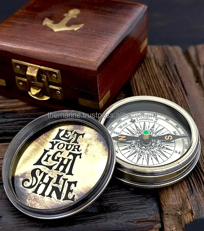 Brass Compass with Wooden Box Engraved Scripture Compass Religious Gift  Baptism Confirmation Graduation Gift