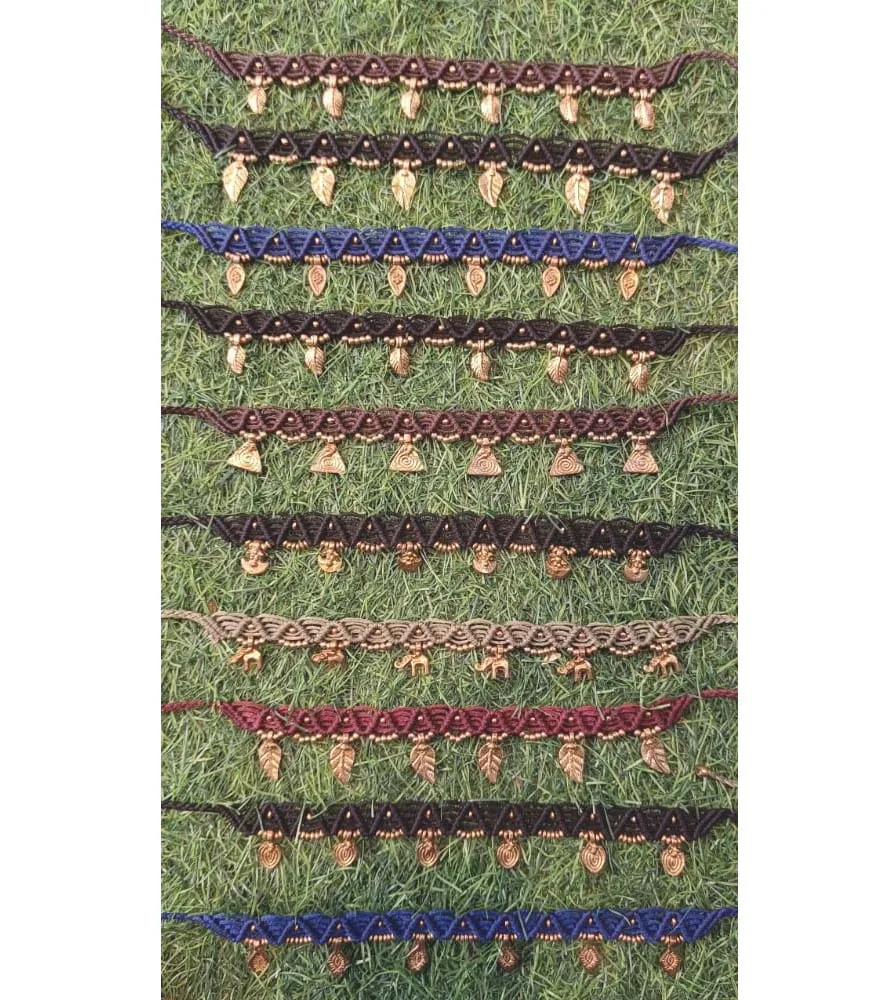 Highest Quality Small Round Turquoise Bead Macrame Hand Bracelet With Brass Lotus Finding Macrame Bracelet For Best Friend