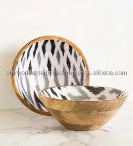 Mango  wood Acacia  hard wood Enamel Coated Wooden Serving Bowl with Spoon set for Kitchenware from Indian Supplier