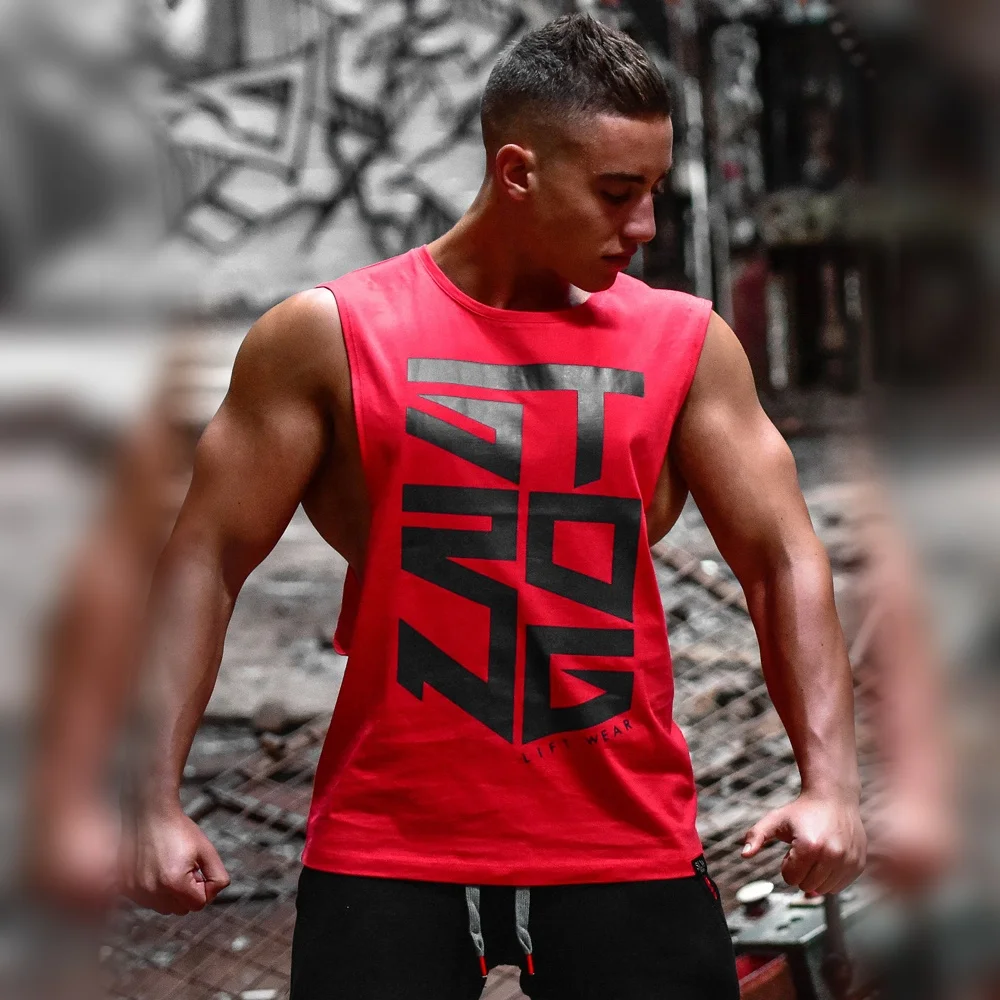 
White Loose gym man tank top bodybuilding custom logo printing training weight lifting men singlet sports wear 