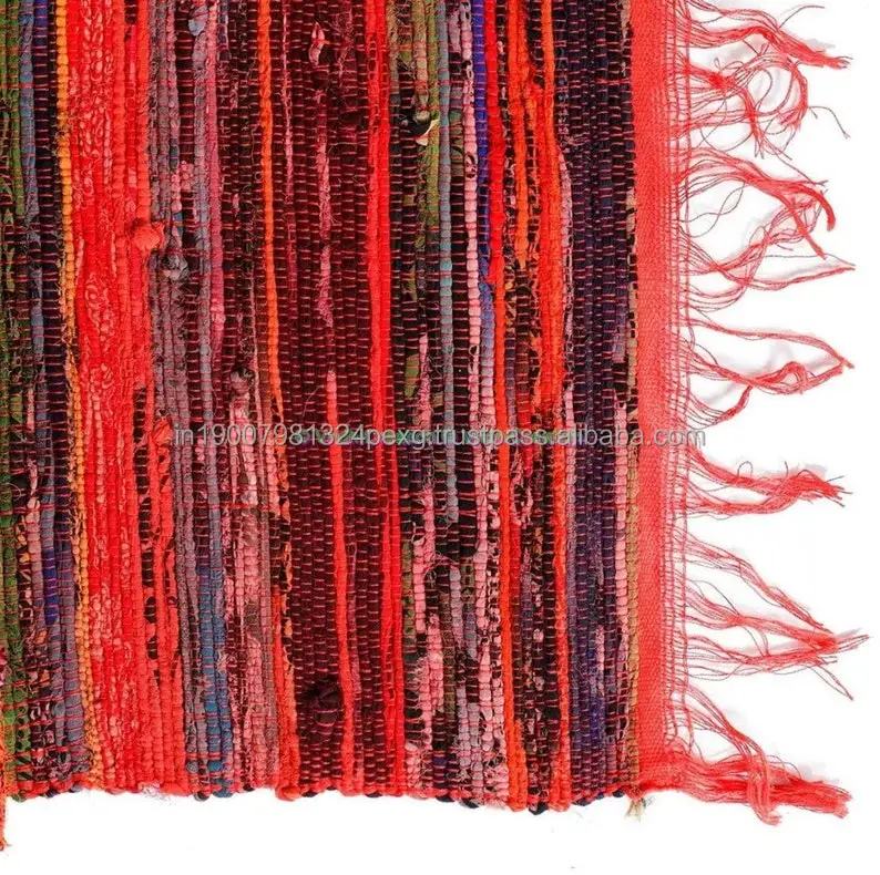 2021 Black FridayHandmade Chindi Rag Runner Rug Living Room Dhurrie Cotton Orange Reversible Recycled Porch Woven Floor Yoga Mat