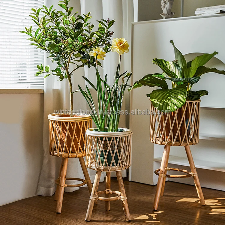 Unique Design Planter Made Of Rattan Shelf Shape Garden Plant Flower Pot Indoor Homeware Accessories Wholesale