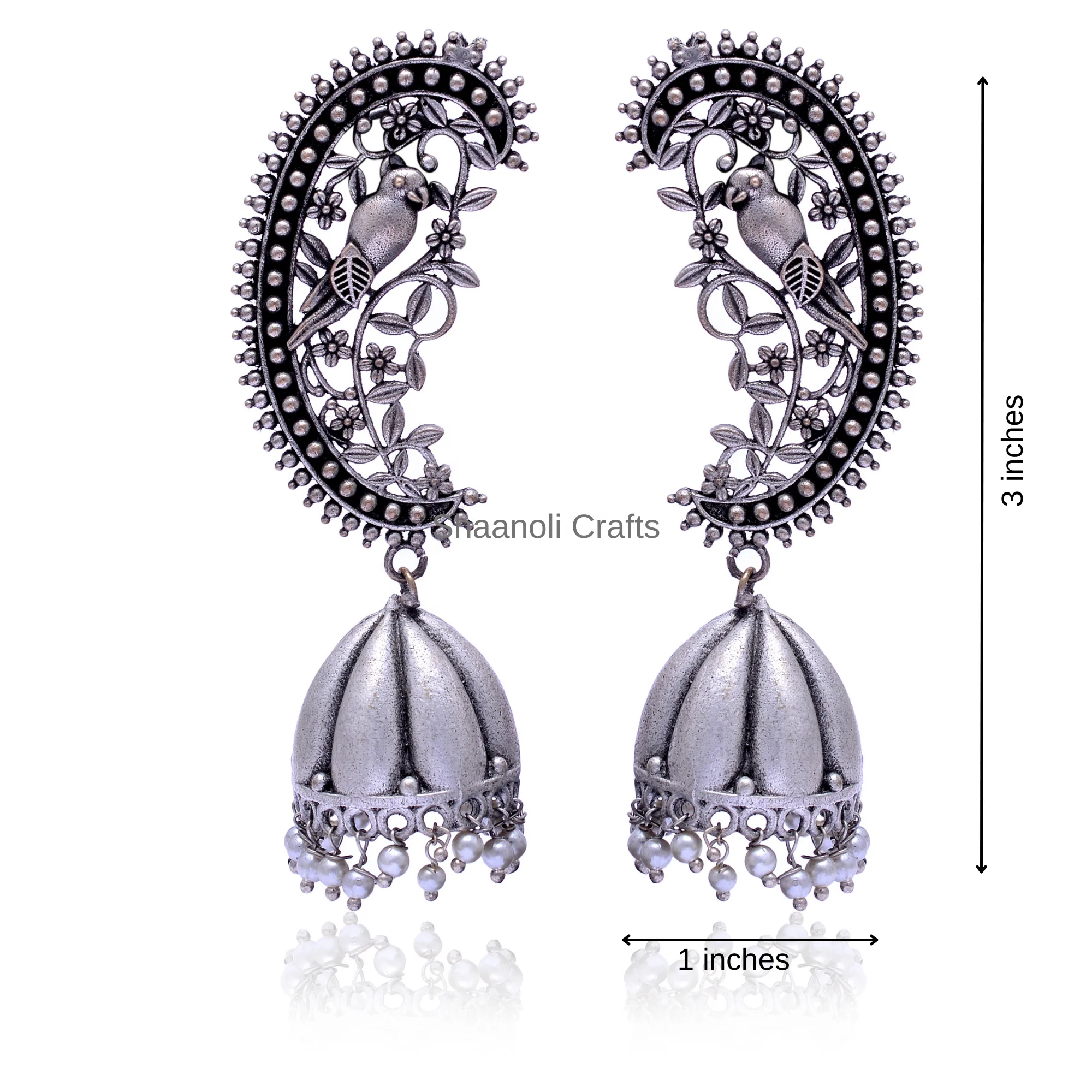 Vintage Long Jhumka Earrings Traditional Handcrafted Oxidized Silver Plated Jewelry