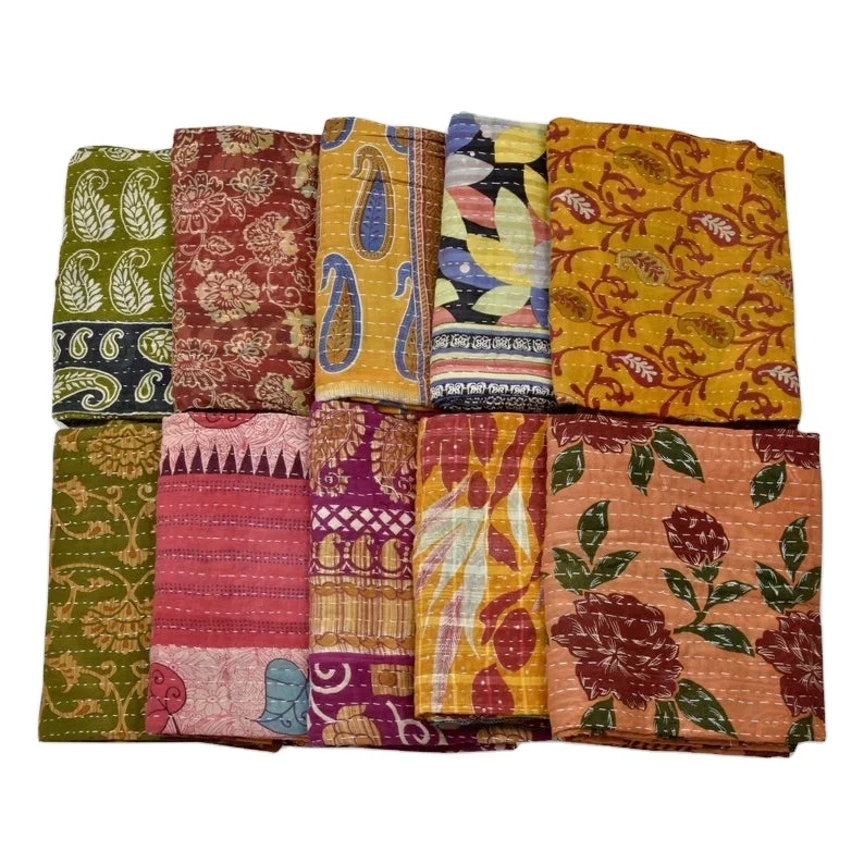 Wholesale Lot Of Indian Vintage Kantha Quilt Handmade Throw Reversible Blanket Bedspread Cotton Fabric BOHEMIAN boho quilt chic