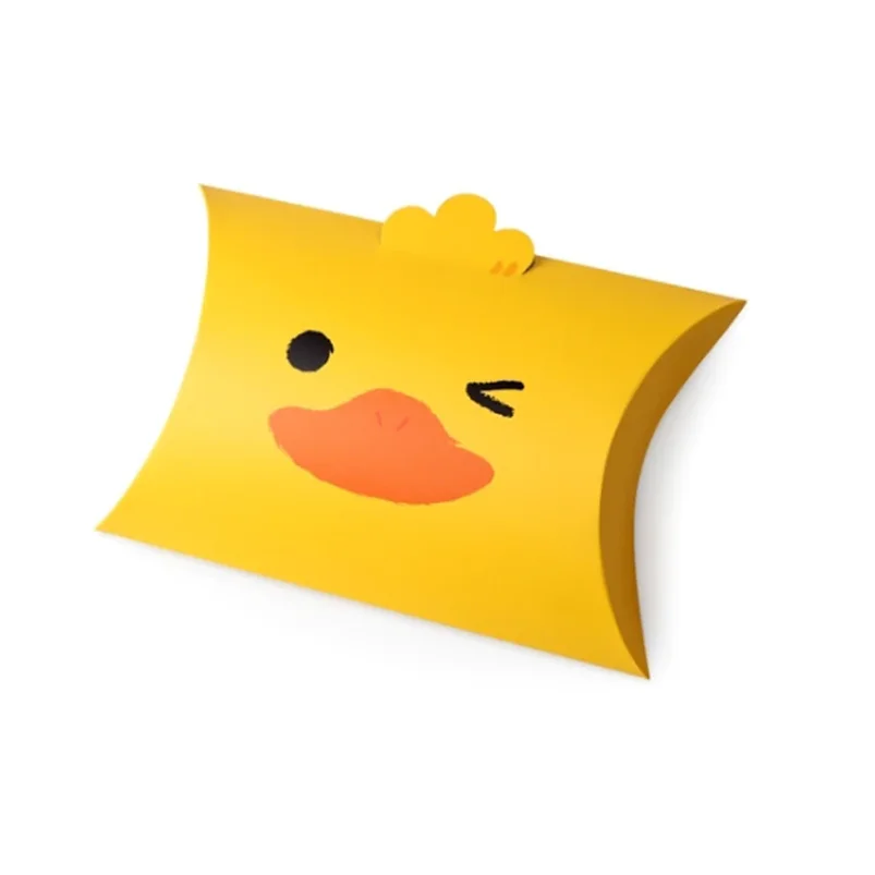 Cute Cartoon Pattern Of Yellow Duck And Brown Bear Cardboard Recycled Pillow Shaped Gift Snack Paper Box Customize