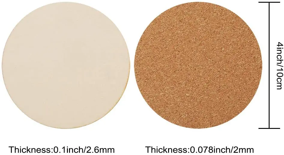 Custom Unfinished Wood Circle Pieces Cutout and Round Self-Adhesive Corks for Wooden Coasters DIY Crafts and Home Decoration