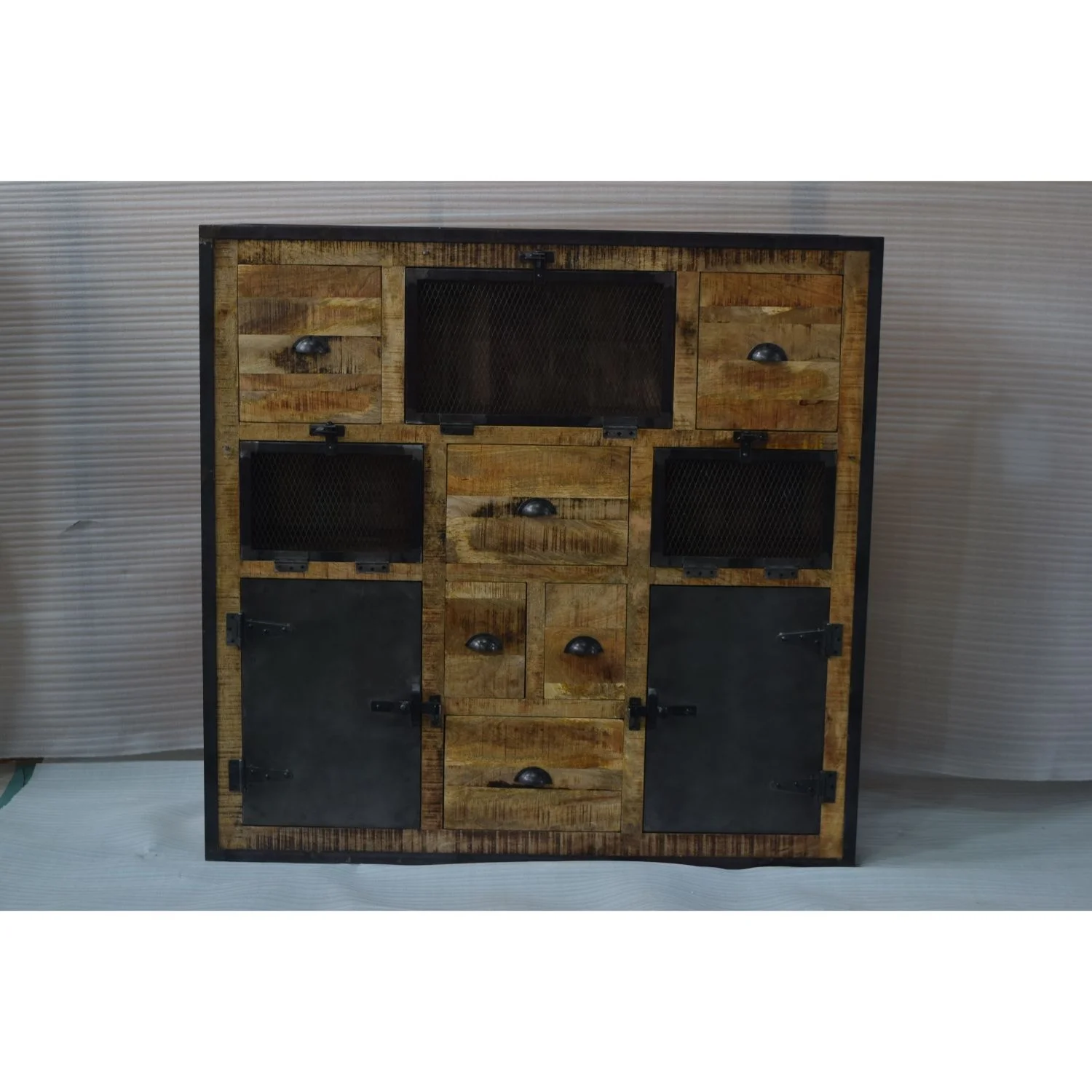 Industrial Modern Solid  Mango Wooden Metal Door  Sideboard Bed Room Workshop Living Room Cabinet