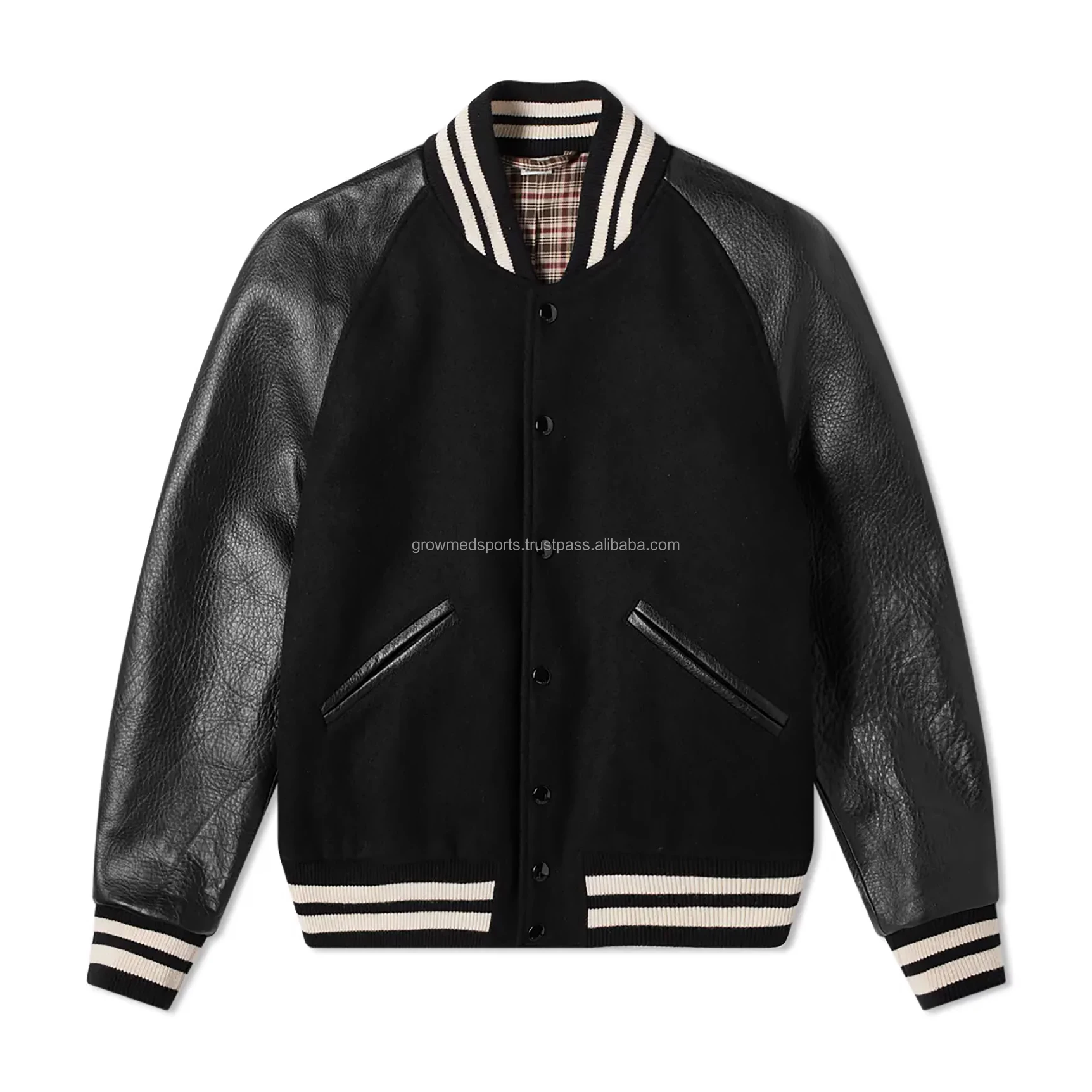 Street Fashion Men Casual Varsity Jacket Leather Sleeve Thick Warm Wool Fabric