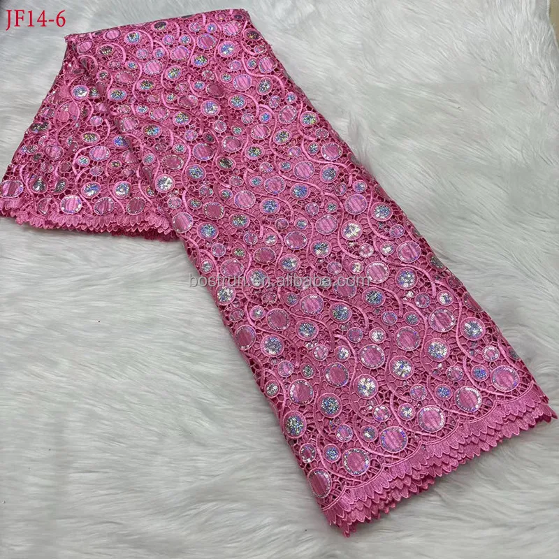 JF14 high quality swiss african embroidered fabric guinea brocade fabric cord guipure lace with stone