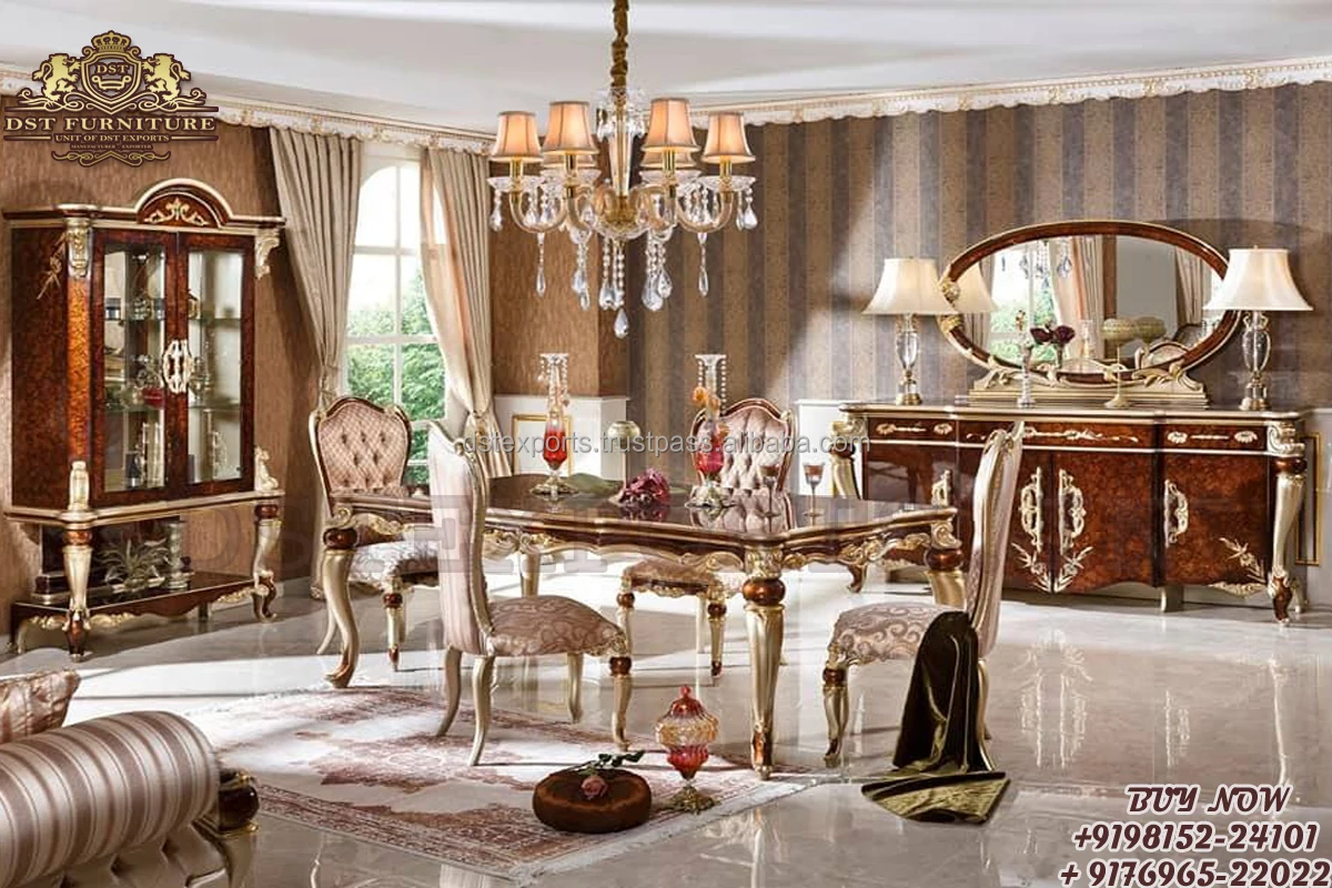 Набор итальянский антикварного золотого обеденного стола на 10 мест роскошный дизайн набор из 10-местного купить Королевский для ручной работы