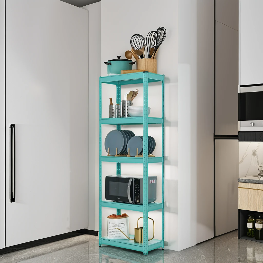 5-Tier Metal Rack Standing Type Storage Shelf with Three Floors/Warehouse Kitchen 3 Layer Blue