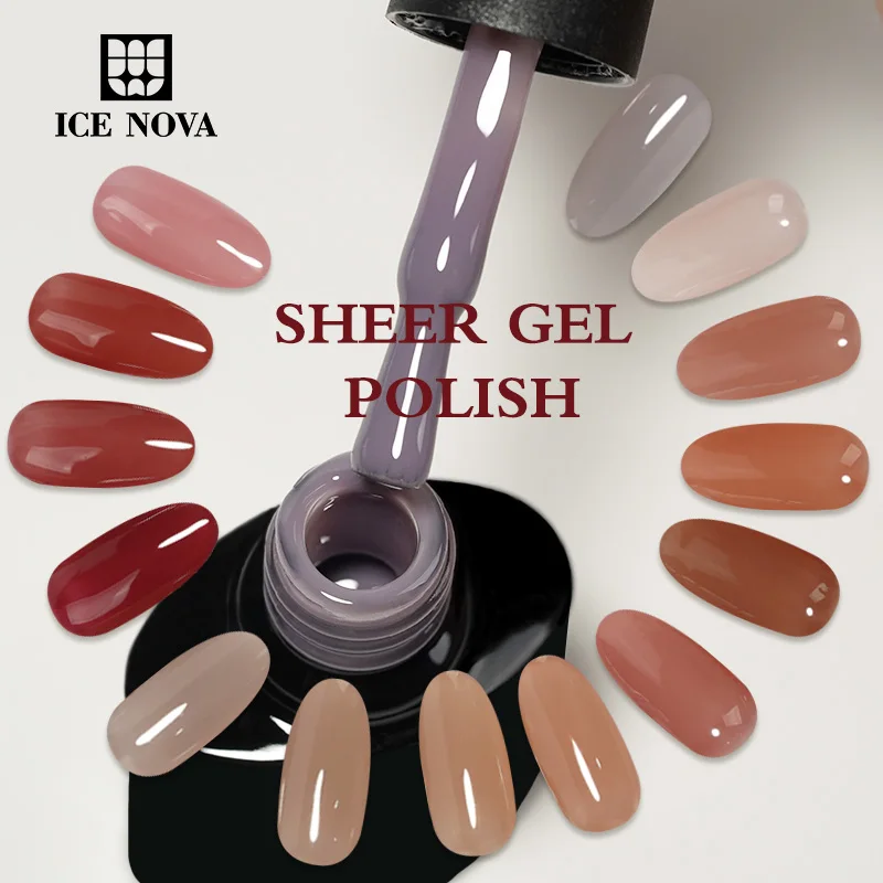 ICE NOVA Sheer Gel Polish Light Color 15ml Jelly Milky White Peach Translucent Color Uv Light Cure Gel Polish for Nail Art Diy