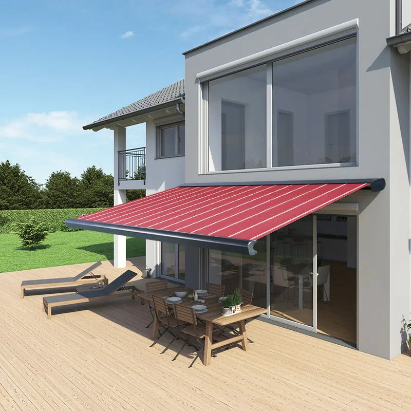 durable windproof motorized  full box retractable awning sunshade rain cover canopy awning outdoor with LED strips