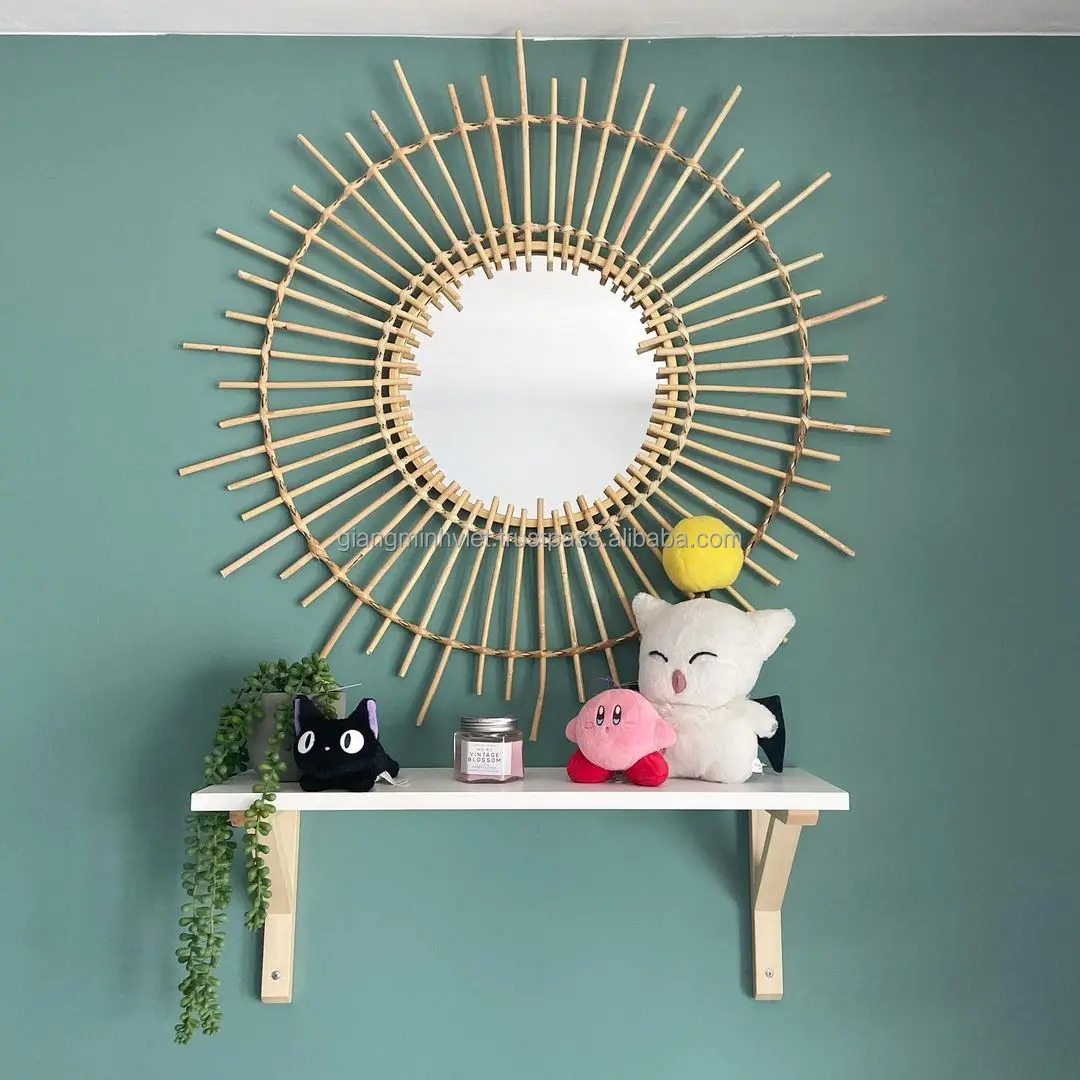Home Decor Bamboo rattan furniture Handmade craft Vietnam Manufacture round woven wood wicker willow frame rattan wall mirror
