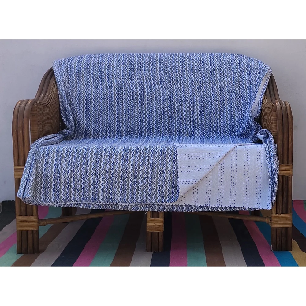 Хлопковое двустороннее покрывало Kantha с блочным принтом одеяло индийское постельное белье богемное ручной работы Королевский размер HBPK007