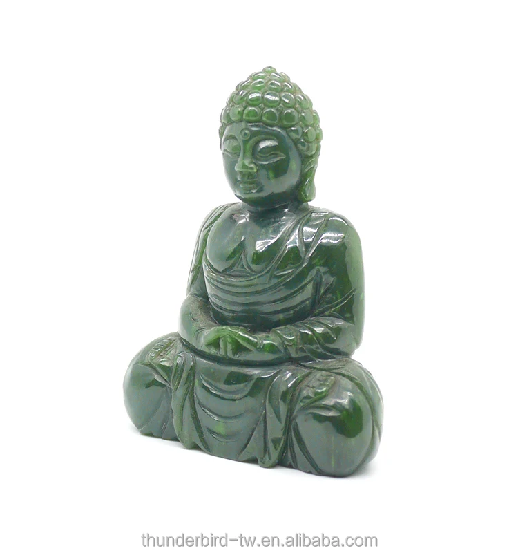 Hand made artwork natural gemstone  green jade Buddhism carvings Buddha original nephrite statue