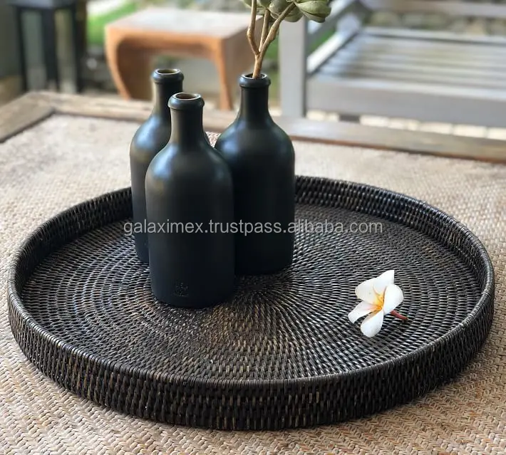 Натуральная круглая корзина из ротанга ручной работы с органайзером для хранения еды кухонная фруктов