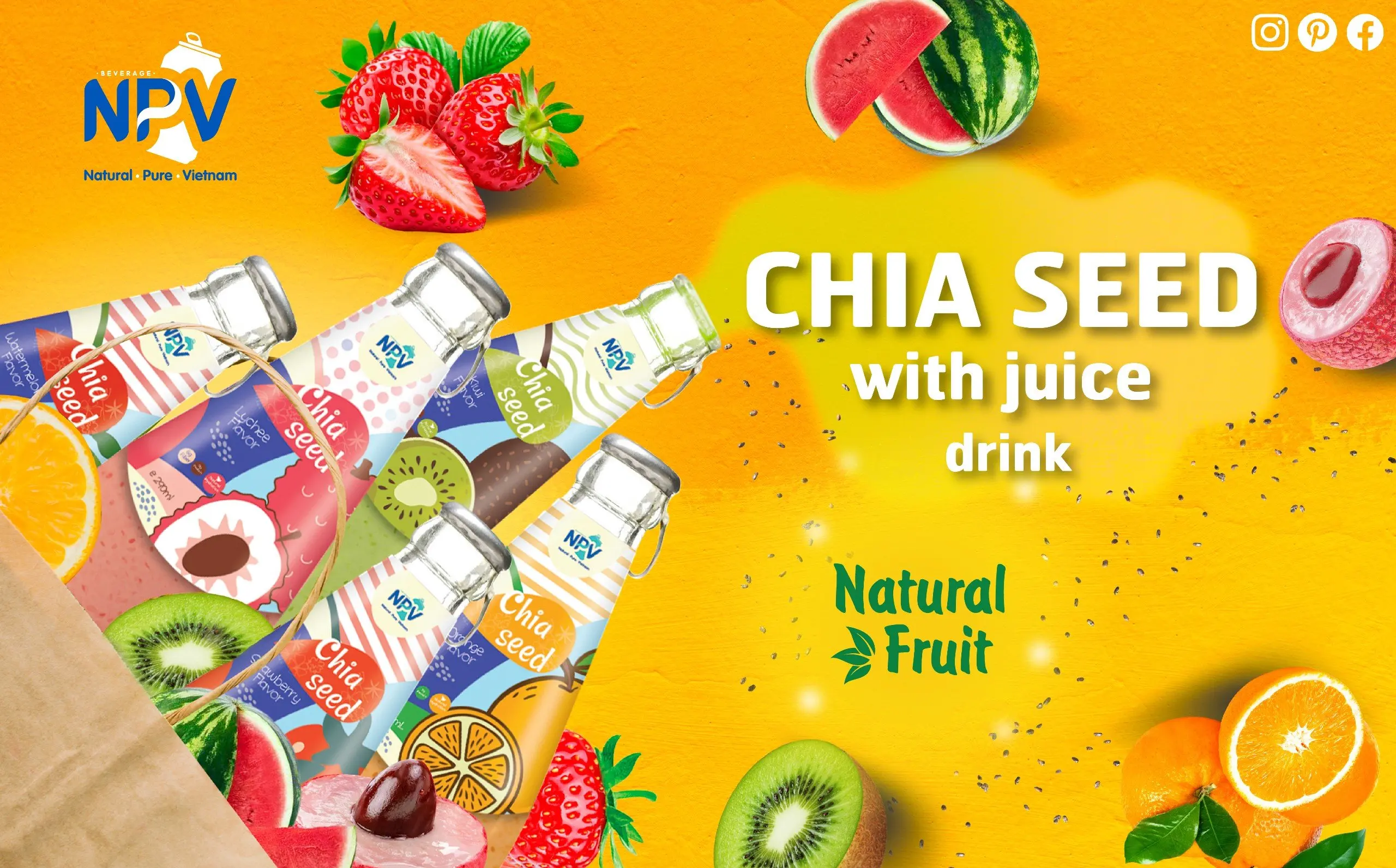 Vietnam Supplier 290ml Glass Bottle Chia Seed Drink With Fresh Strawberry Flavor - HALAL ISO Certification And Reasonable Price