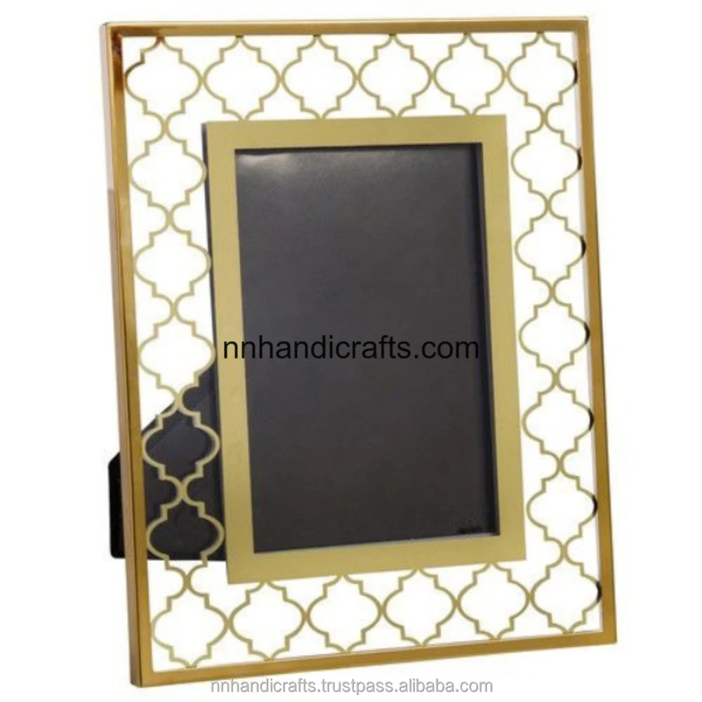 Домашний декор новый дизайн латунная металлическая золотая блестящая полированная прямоугольная настольная фоторамка Настольная рамка для фото