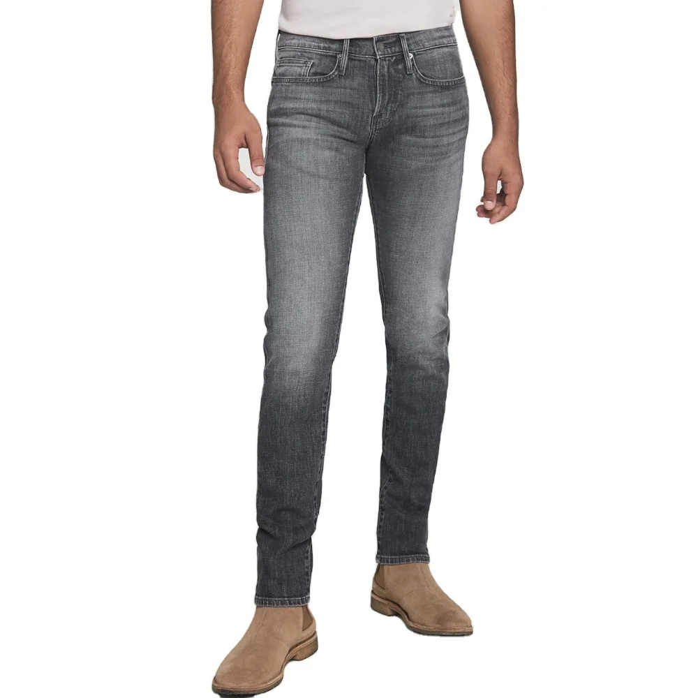 Hot selling high quality stretch skinny biker men jeans with ripped selvedge monkey wash elastic slim