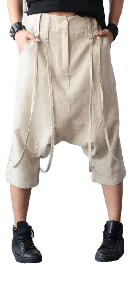 Modern style Drop Crotch Linen Pants Loose Summer Beige Ankle Pants Maxi Trousers/Oversize Linen Harem Pants Plus Size Gyps