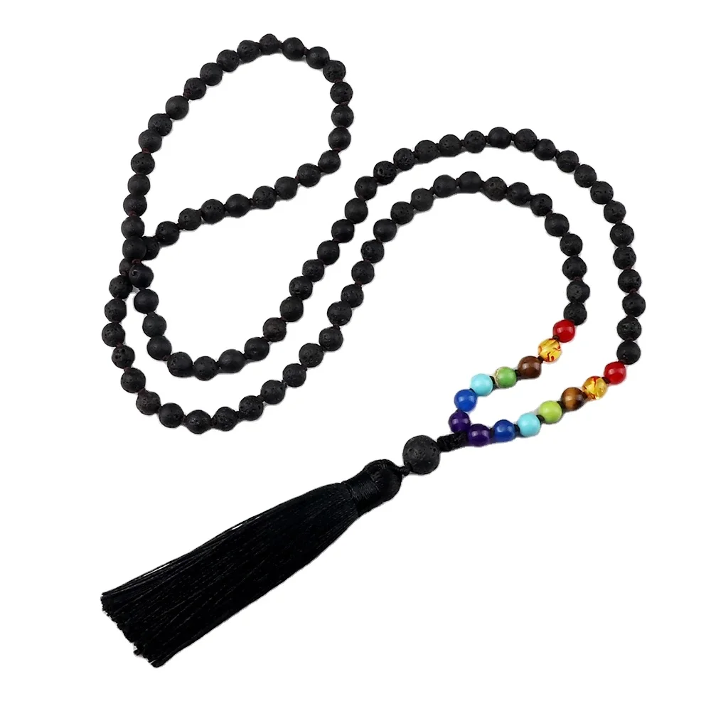 108 Mala для йоги: натуральный драгоценный камень Beads розовый кварц религиозная кисточка Длинное колье