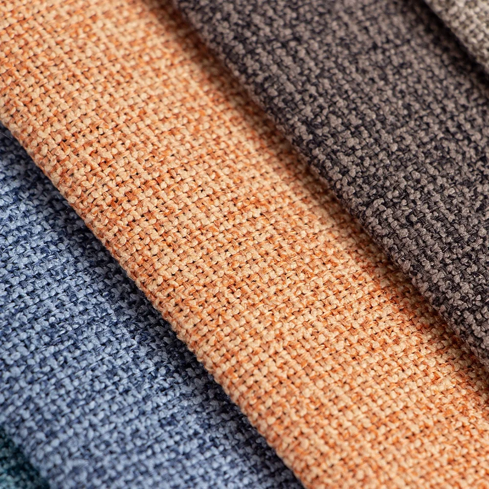 Factory Supply Ready Goods Linen Look Blackout 100%Polyester Herrigone Woven Imitation Blackout Curtain Fabric for Home Decor