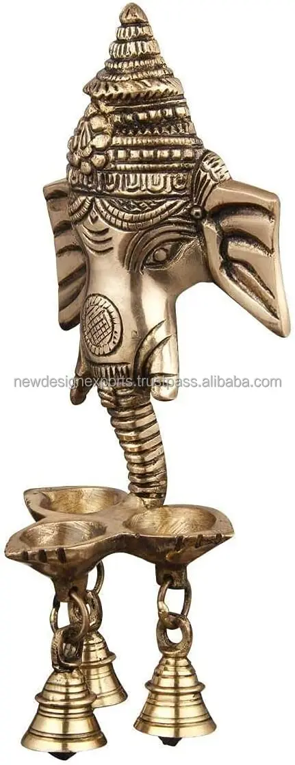 Premium Ganesha Brass Hanging Diya with Bell for Home Temple Mandir Mandap Diwali Home Office Ganesh Decorative Pooja Set