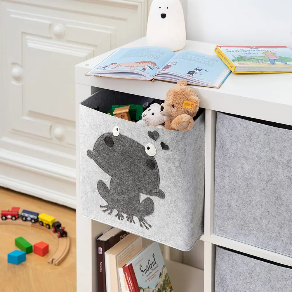 Upin 33cm frog cartoon Felt Eco Friendly Foldable Collapsible Fabric Cube Storage Box basket for children