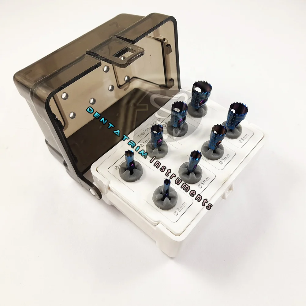 New Design Dental Trephine Drills Kit Custom Logo Wholesale Implant Trephine Burs Titanium Coated CE Dentistry Instruments