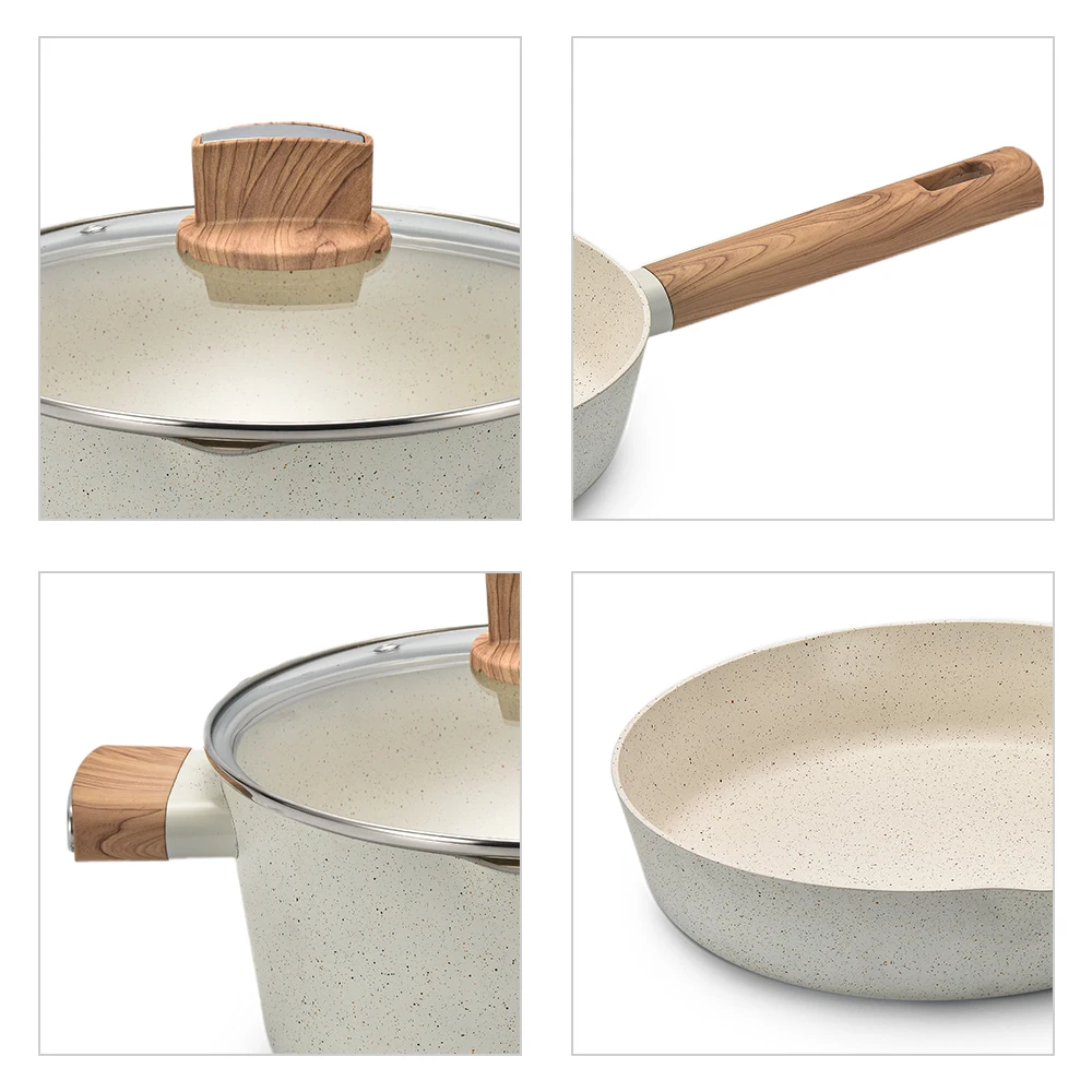 Smartpan оптовая продажа 5 шт. белый роскошный антипригарный мраморный Кухонный набор алюминиевая