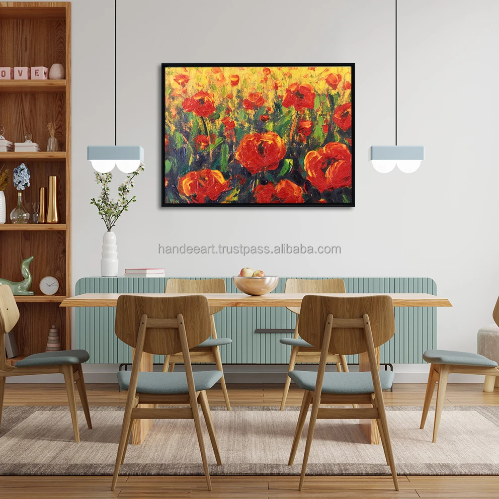 Top View Floral Landscape Red Poppies vietnam manufacturer supply Canvas Print
