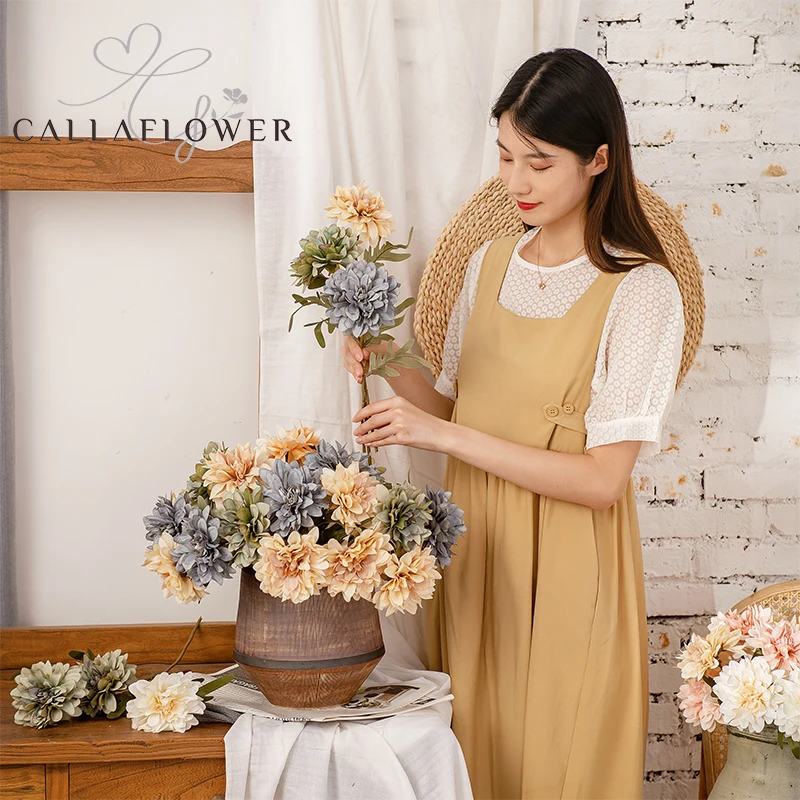 MW66789 Factory Direct Sale Artificial Flower Artifical Silk Dahlia For Flower Wall Backdrop