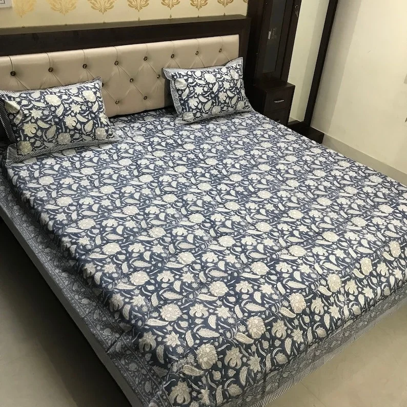 Indian Design Cotton Bedsheet With 2 Pillow Covers  Hand Block Printed Bedsheet For Home Decor
